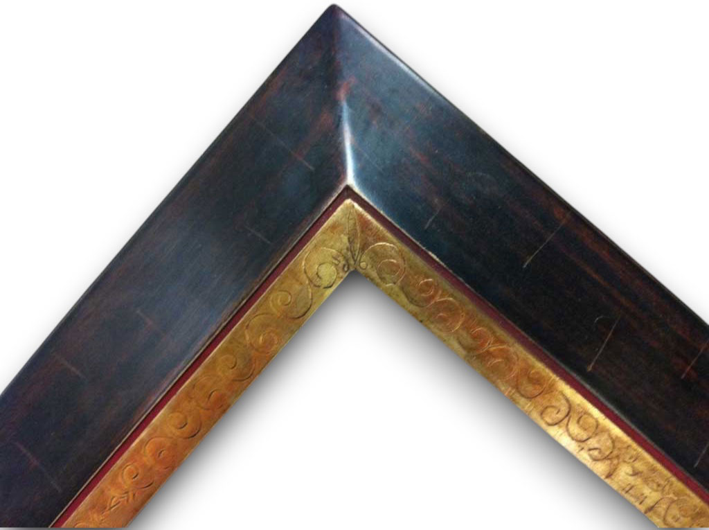 Noir antique usé griffé gravé or